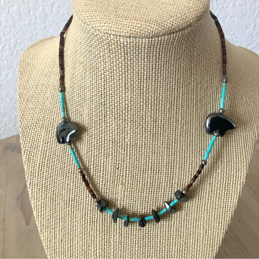 Pair of Vintage Necklaces, Silver, Turquoise, Hematite and Shell - Picture 3 of 4